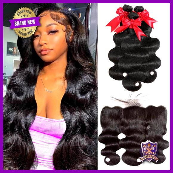 Brazilian Virgin Human Hair Weave 3 Bundles with 13x4 HD Lace Frontal